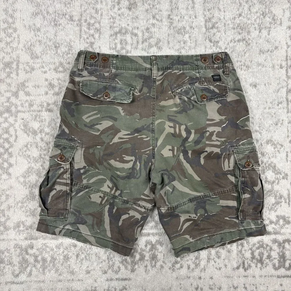 Y2K American Eagle Cargo Shorts Mens Camo Green Brown Military Baggy Size 33